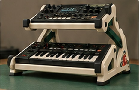 Two-tier stand holding a sampler above a keyboard