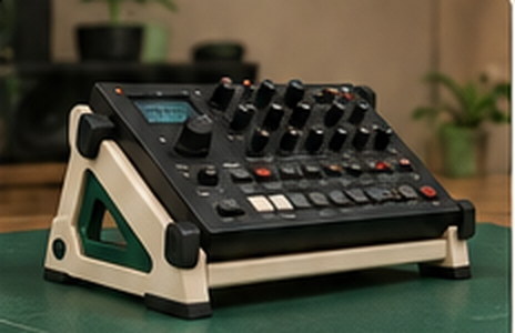Angled single-tier stand holding a desktop mixer