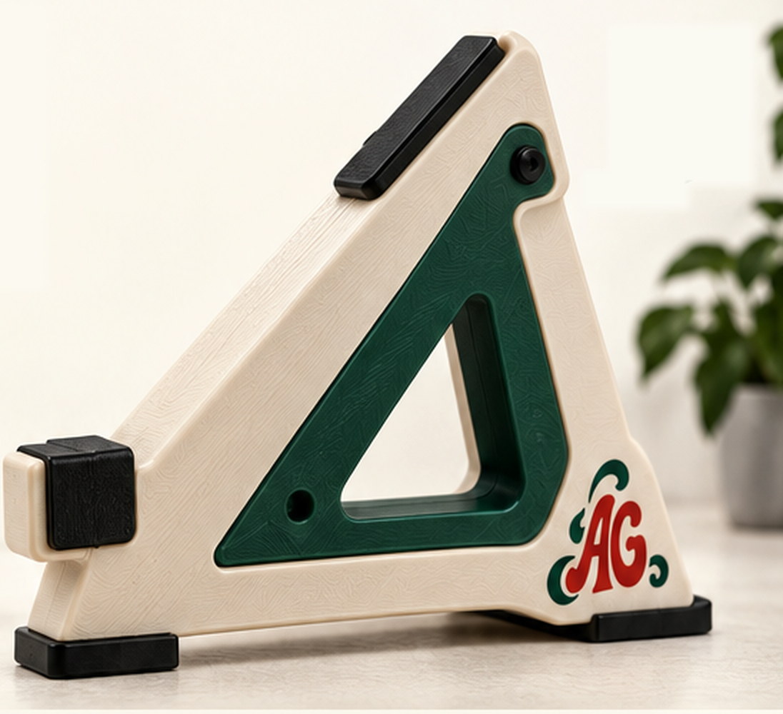A single-tier AFTERGROOVE stand seen from the side on a pale desk